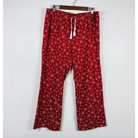 Lands End Plus Size 1X 16 18 Snowflakes Print Drawstring Waist Pajama Pants Red - Picture 1 of 3